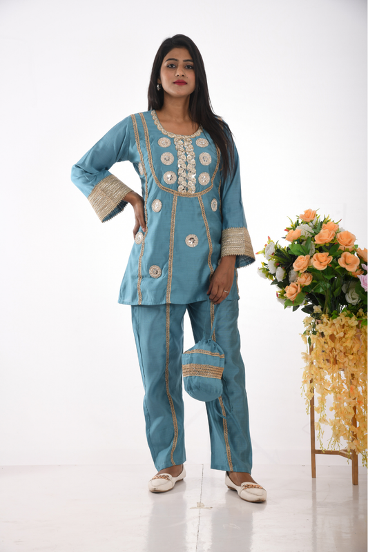 Turquoise blue embroidered tradition outfit