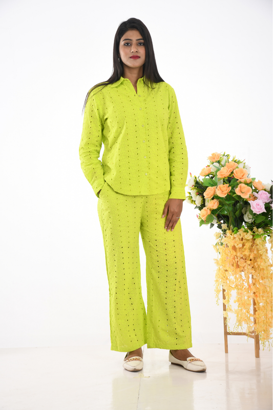 Green schiffli cotton Co-ord Set