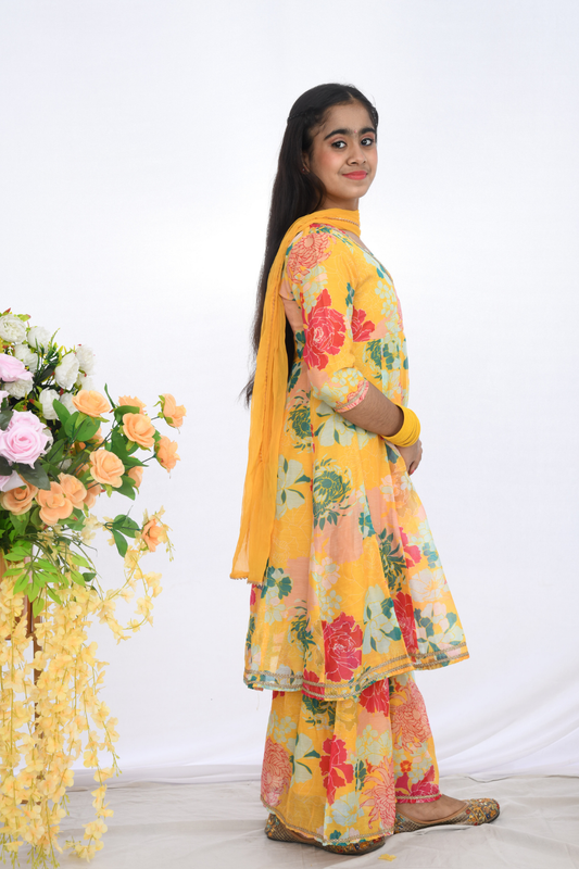 Yellow Floral Sharara Set