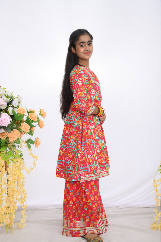 Red Bloom Sharara Set