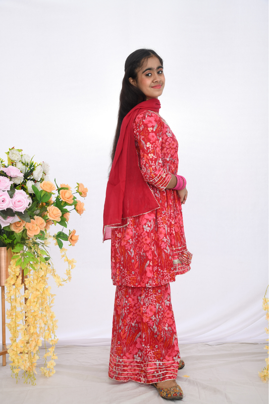 Red Floral Sharara Set