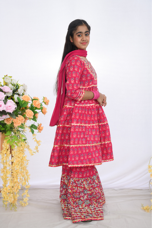 Pink Floral Sharara Set