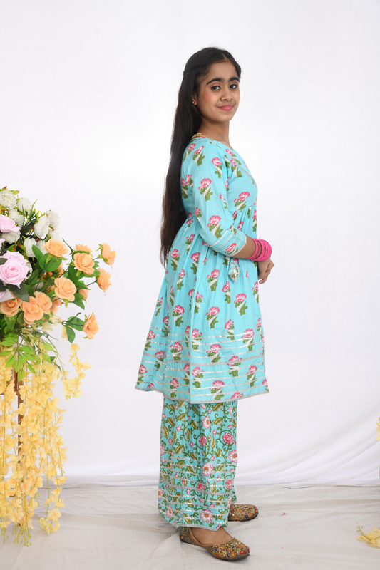 Sky Blue Floral Sharara Set