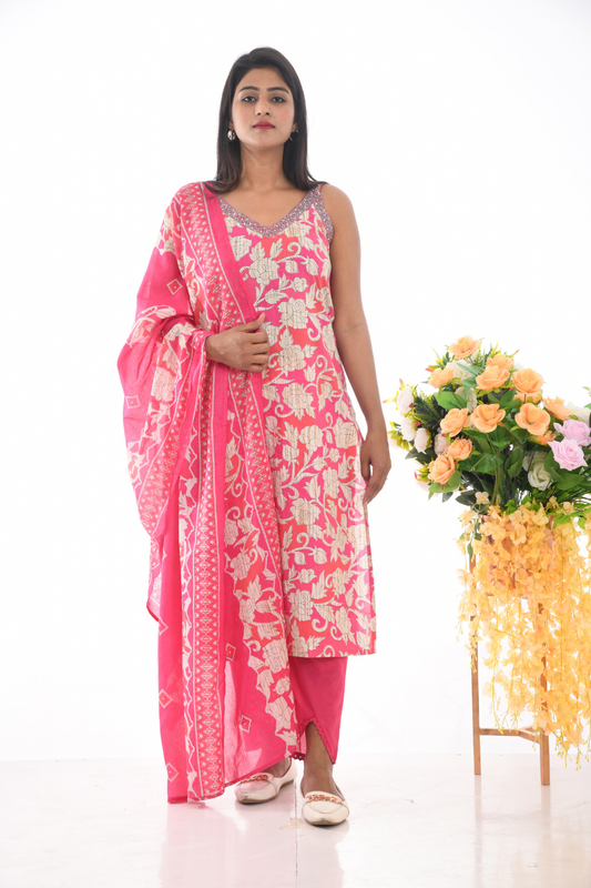Elegant Pink Ethnic Embroidered Kurta Set with Dupatta