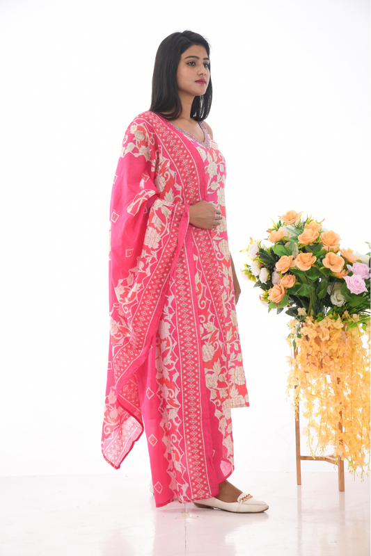 Elegant Pink Ethnic Embroidered Kurta Set with Dupatta