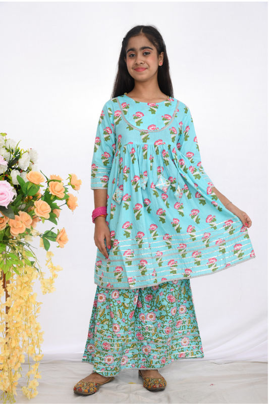 Sky Blue Floral Sharara Set
