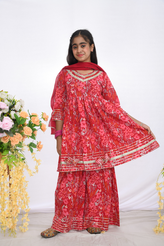 Red Floral Sharara Set