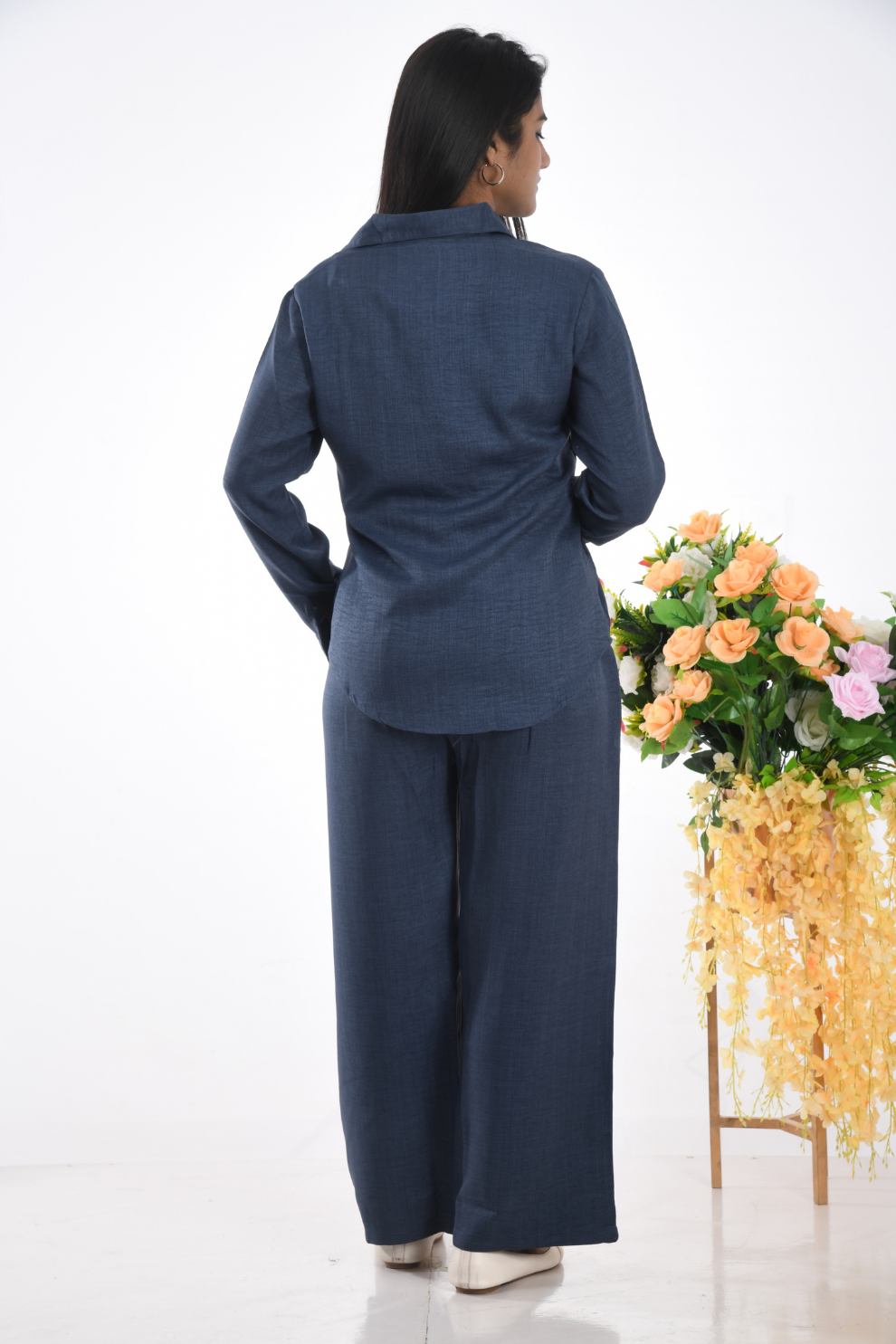 Navy blue white and silver bead embroidary Co-ord Set