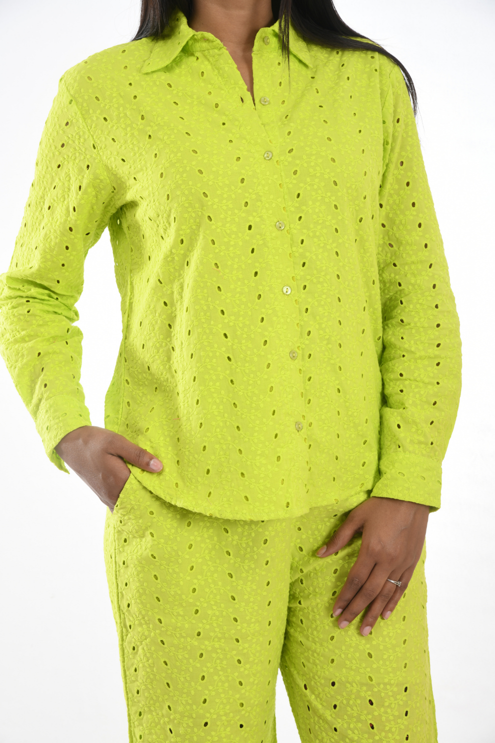 Green schiffli cotton Co-ord Set