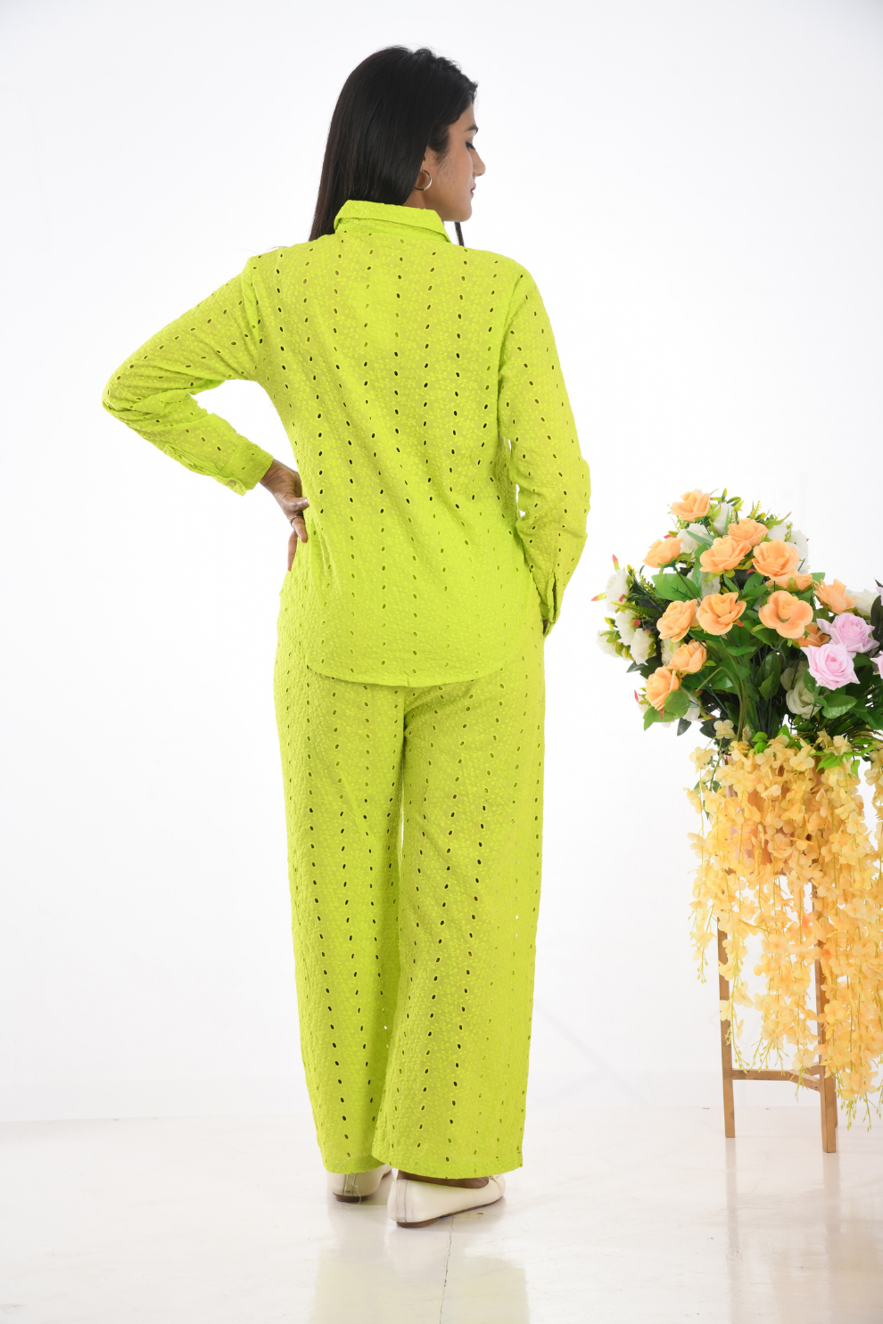 Green schiffli cotton Co-ord Set