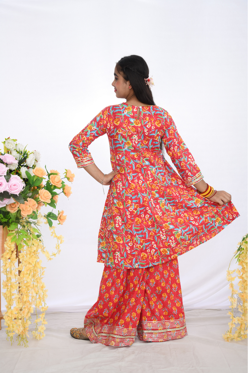 Red Bloom Sharara Set
