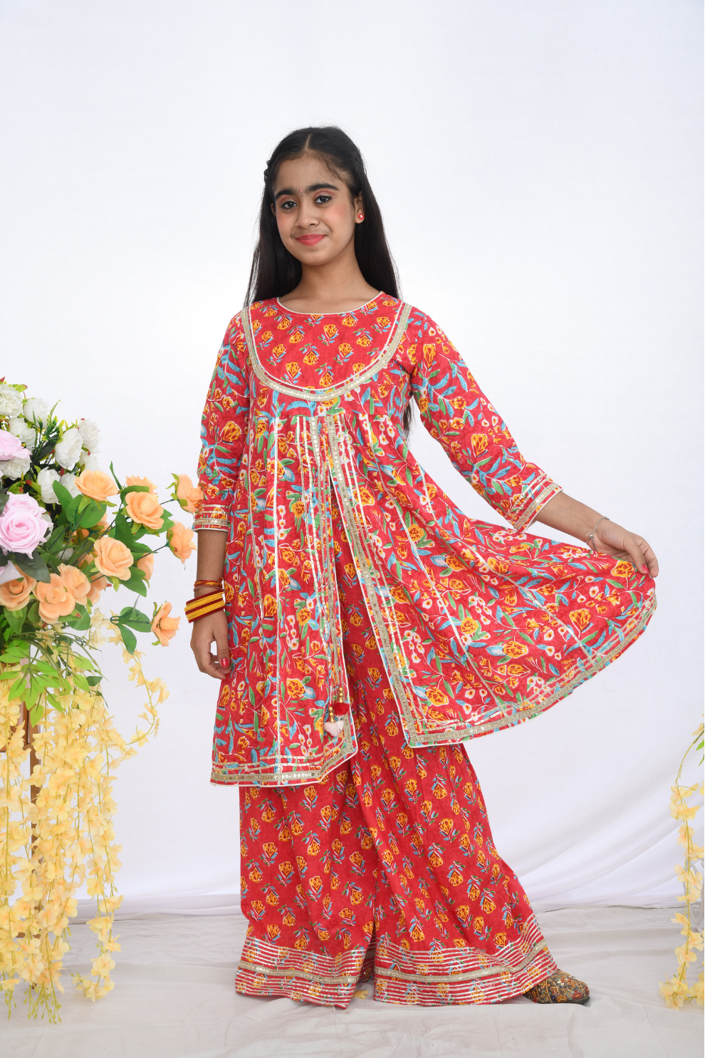 Red Bloom Sharara Set