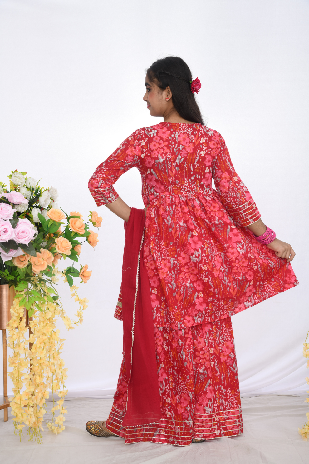 Red Floral Sharara Set