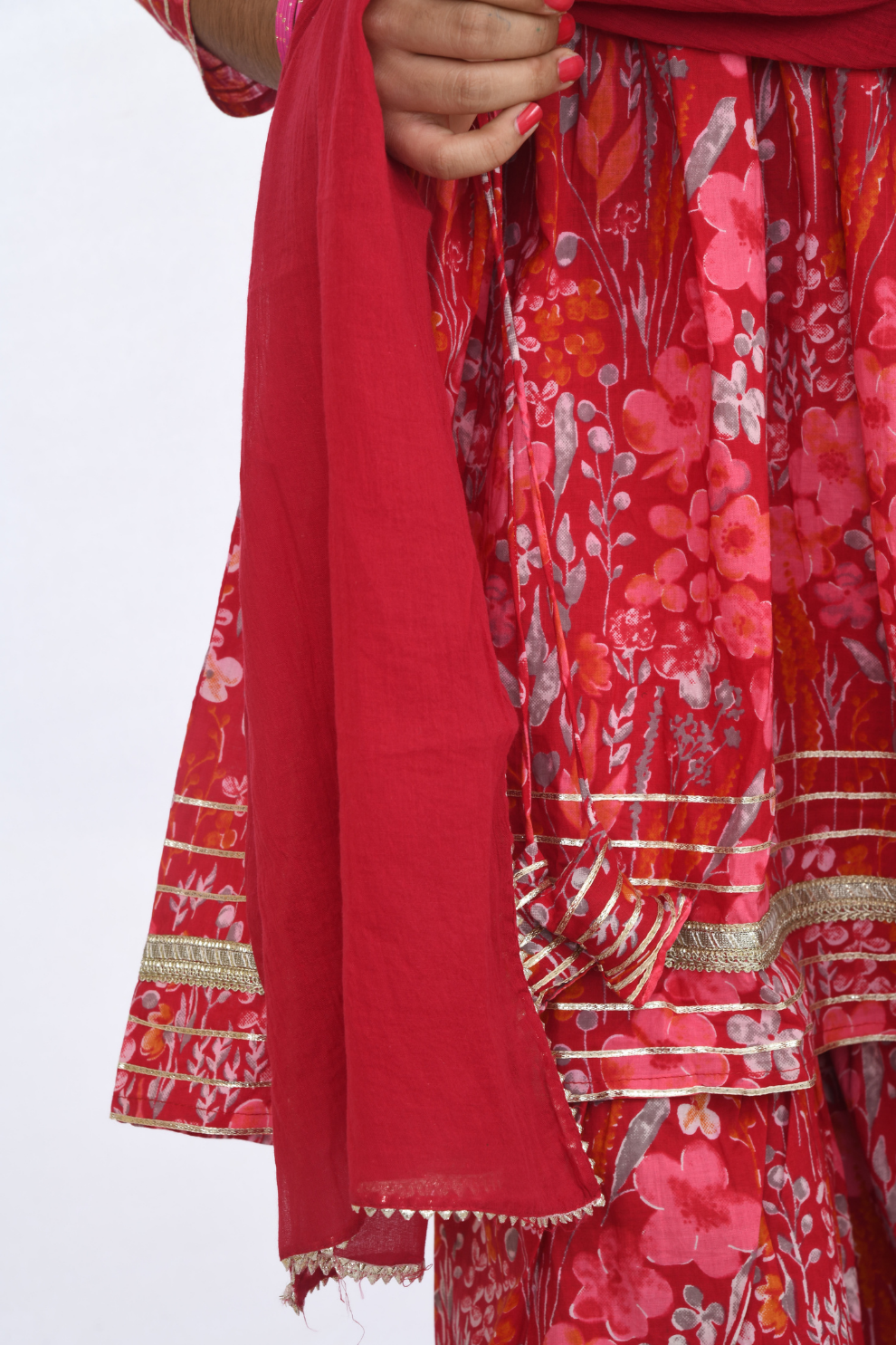 Red Floral Sharara Set