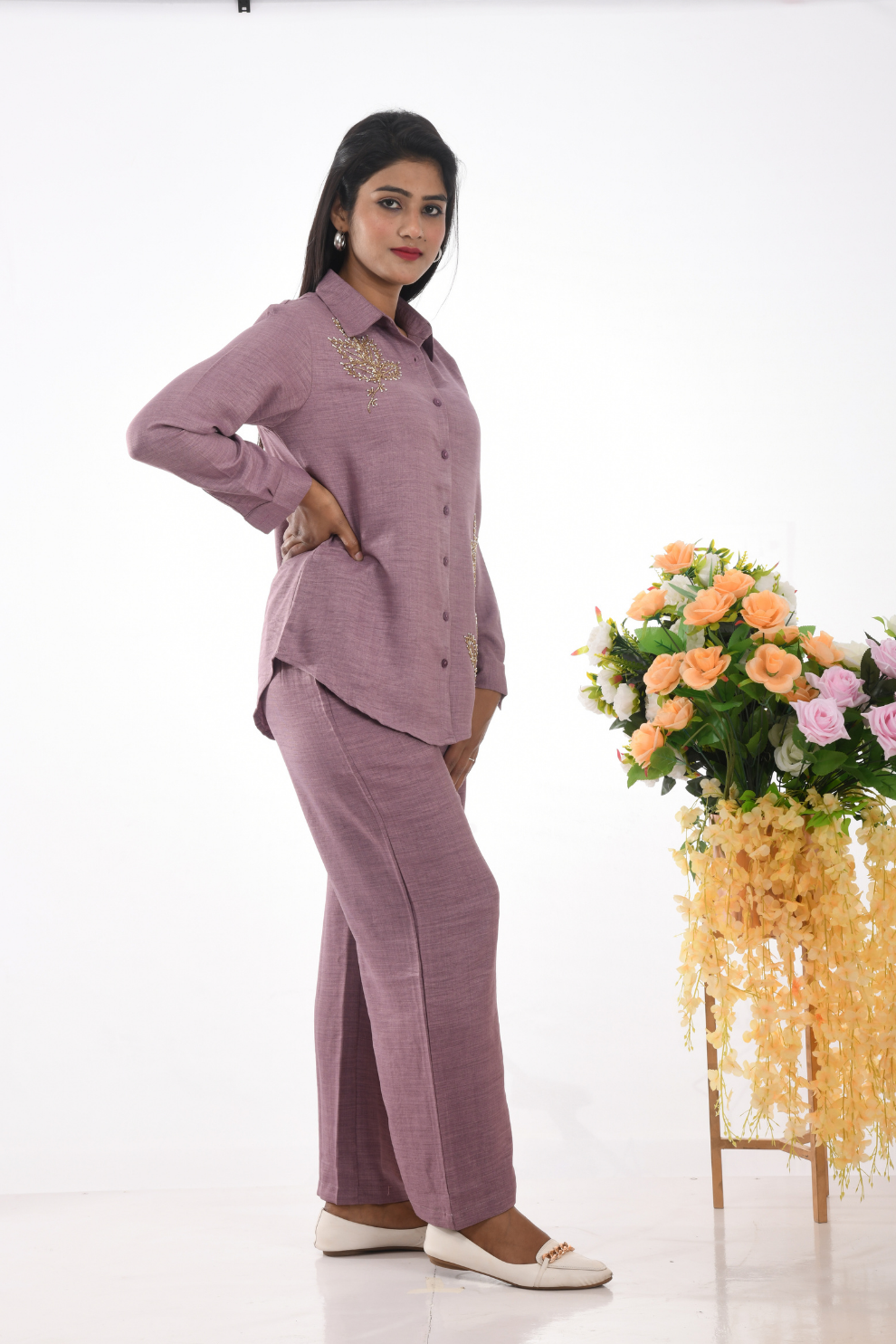 Beige,mauve  Co-ord Set