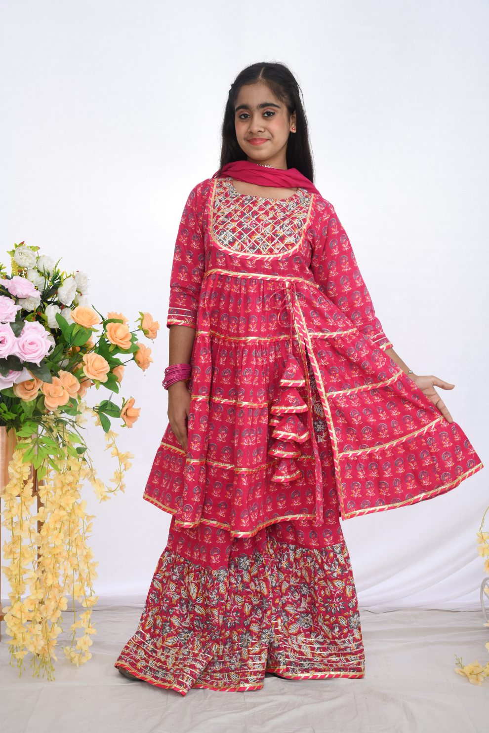 Pink Floral Sharara Set