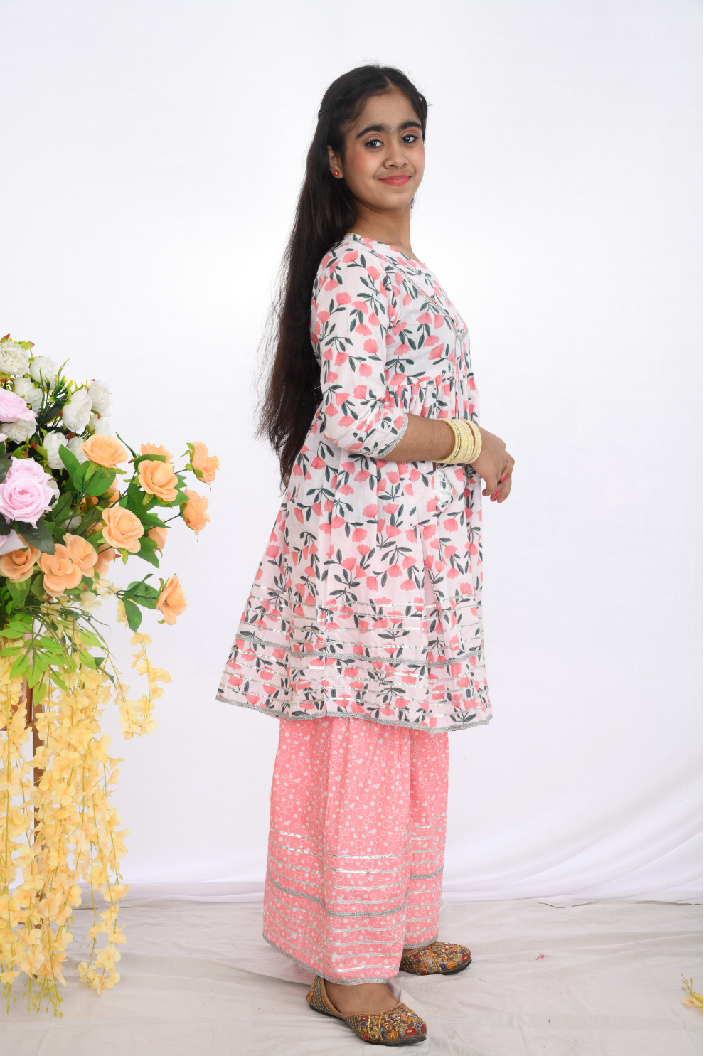 Peach Floral Sharara Set