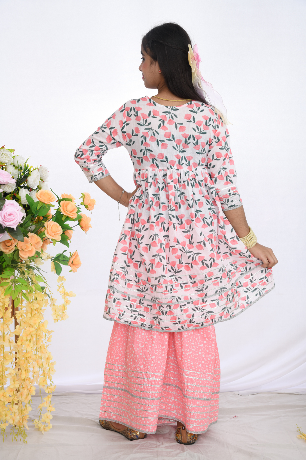 Peach Floral Sharara Set