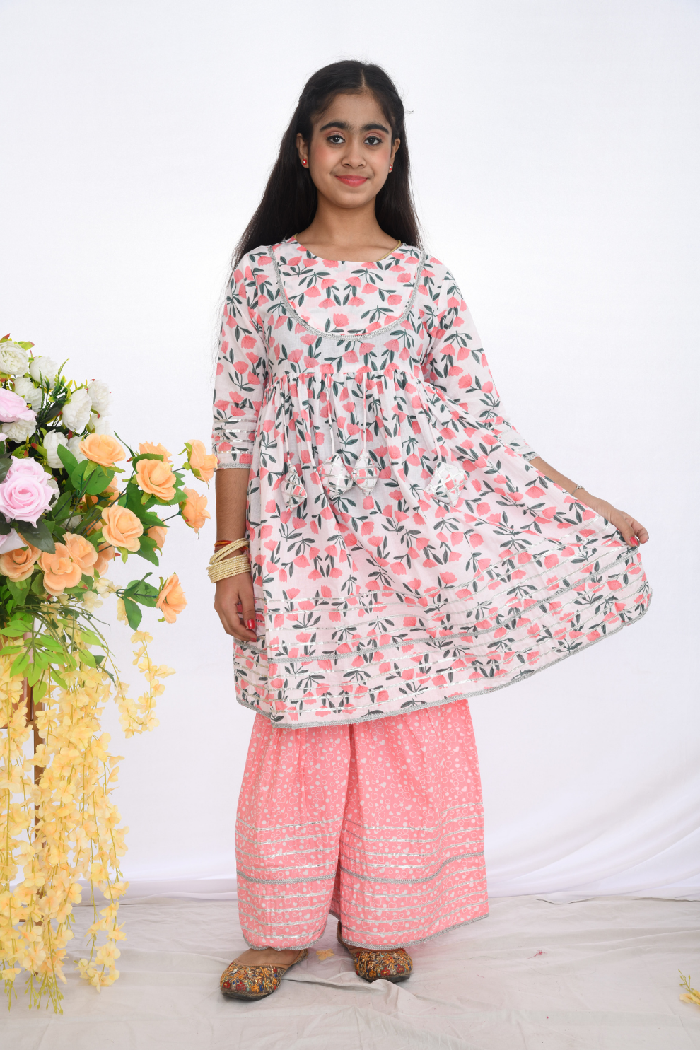 Peach Floral Sharara Set