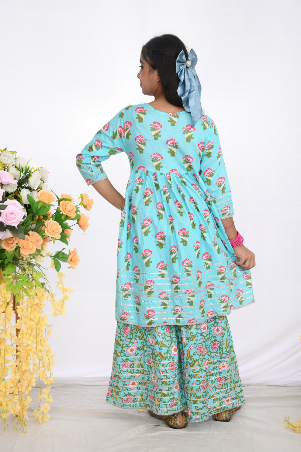 Sky Blue Floral Sharara Set