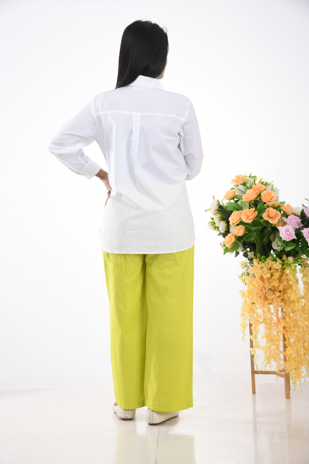 White and neon green cotton Co-ord Set