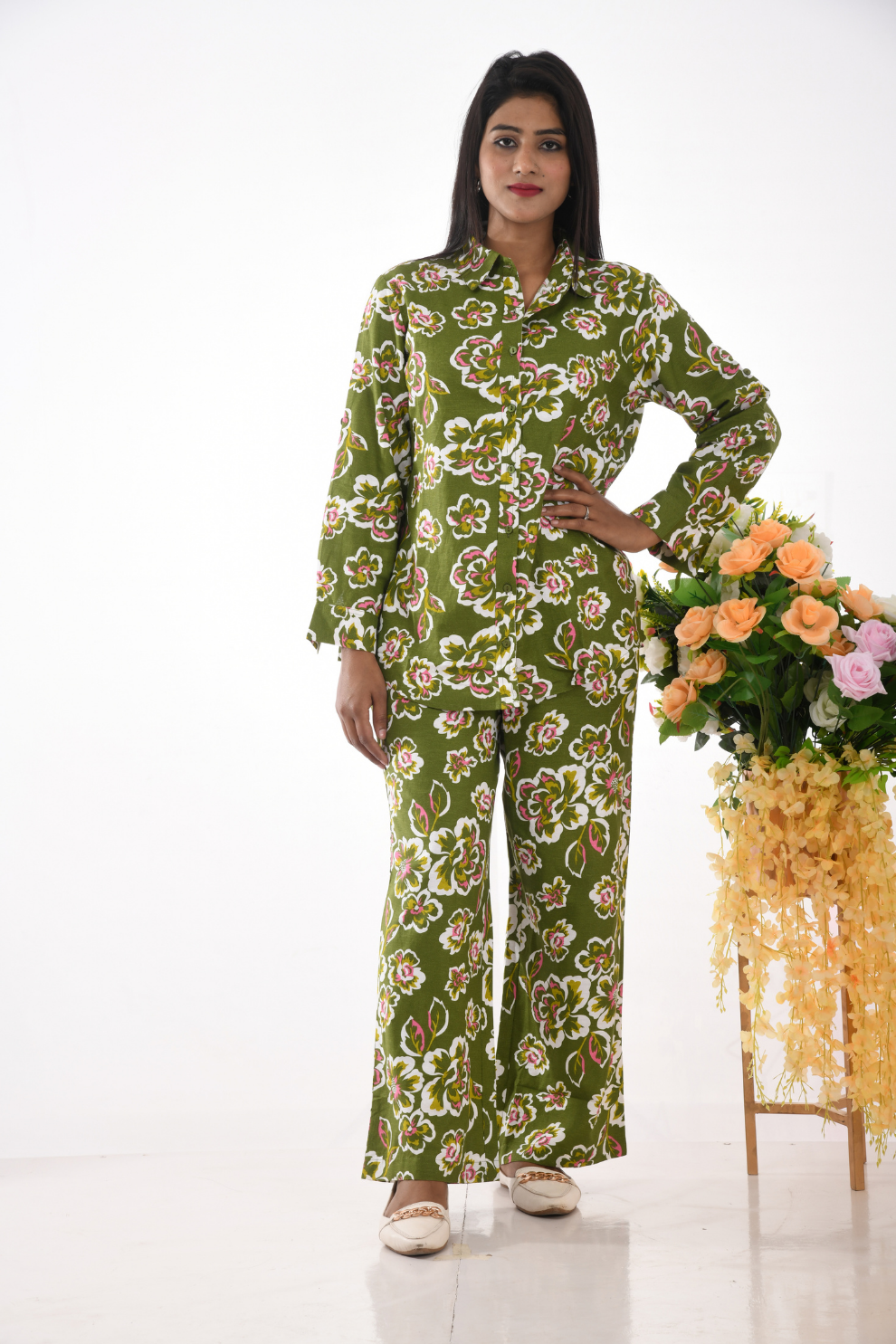 Green floral cotton Co-ord Set