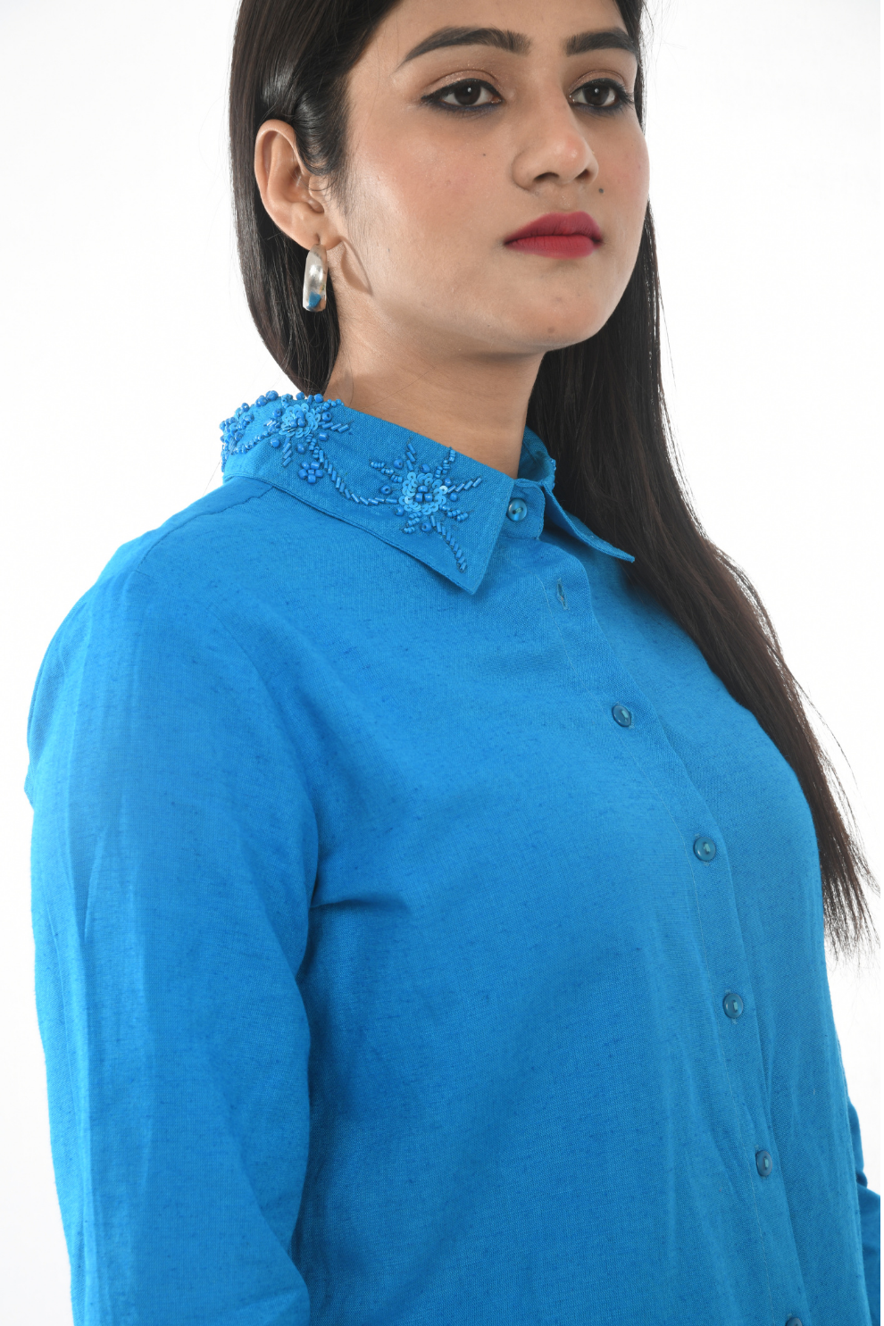 Hand work collar Blue Co-ord Set