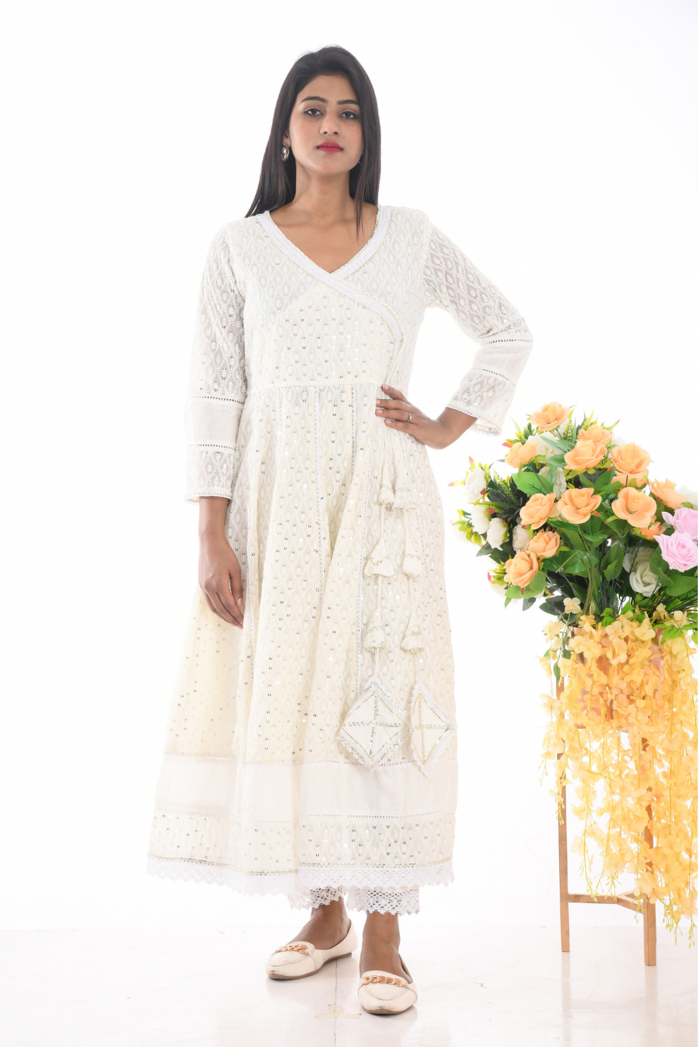 Elegant White Chikankari Anarkali Set with Dupatta