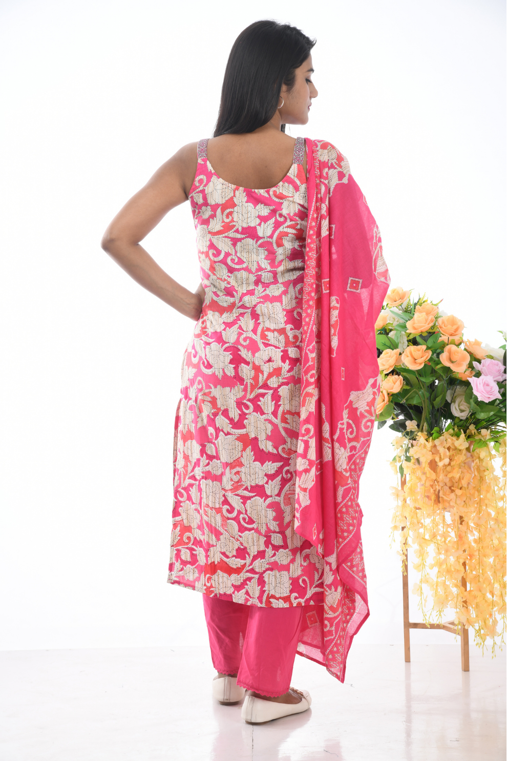 Elegant Pink Ethnic Embroidered Kurta Set with Dupatta