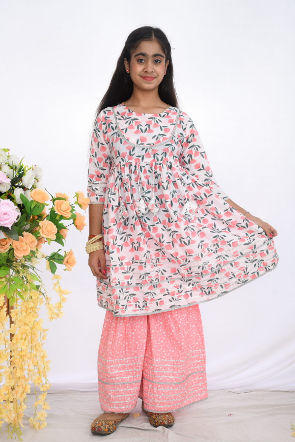 Peach Floral Sharara Set